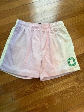 Overtime mesh Athletic Shorts in Light Pink with Green Detail men’s small